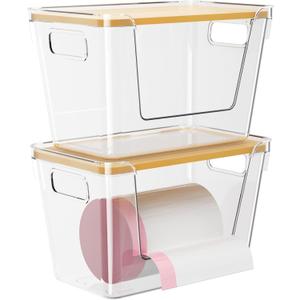 Delamu Acrylic Trash Bag Holder, 2 Pack Stackable Garbage Holder for 4-33 Gallon Bags, Clear Organizer Bins for Under Sink Organization, Pantry Storage, Cabinet, Kitchen, Laundry, Bathroom