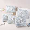 Alphabet Makeup Bag Cosmetic Bag for Women, Christmas Gifts for Age 11-18, Personalized Floral Coquette Travel Bag, Trendy Stuff Zipper Make Up Pouch Organizer Bag (Blue Floral C)