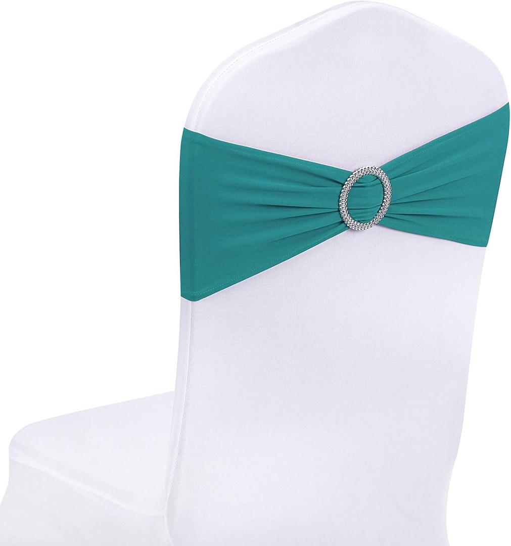 25 x Peomeise 25pcs Turquoise Spandex Chair Sashes with Buckle Slider for Wedding, Party Decoration