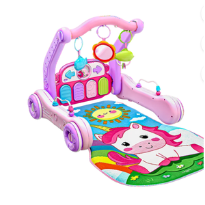 Move2Play, 4-in-1 Baby Play Mat & Activity Center Gym | Walker | Infant Toy for Tummy Time | Birthday Gift for 3, 4, 5, 6, 7, 8, 9, 10, 12 + Month Old Boys & Girls (Pink)