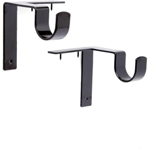 Kwik-Hang Single Curtain Rod Brackets – No Drill, No Damage – Perfect Curtains Every Time – 1” Black. 4 qty