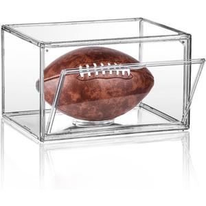 Football Display Case Full Size, Clear Acrylic Football Case Display Case with Magnetic Door and UV Protection, Professional Grade Stackable Football Display Box (Pack of 1)