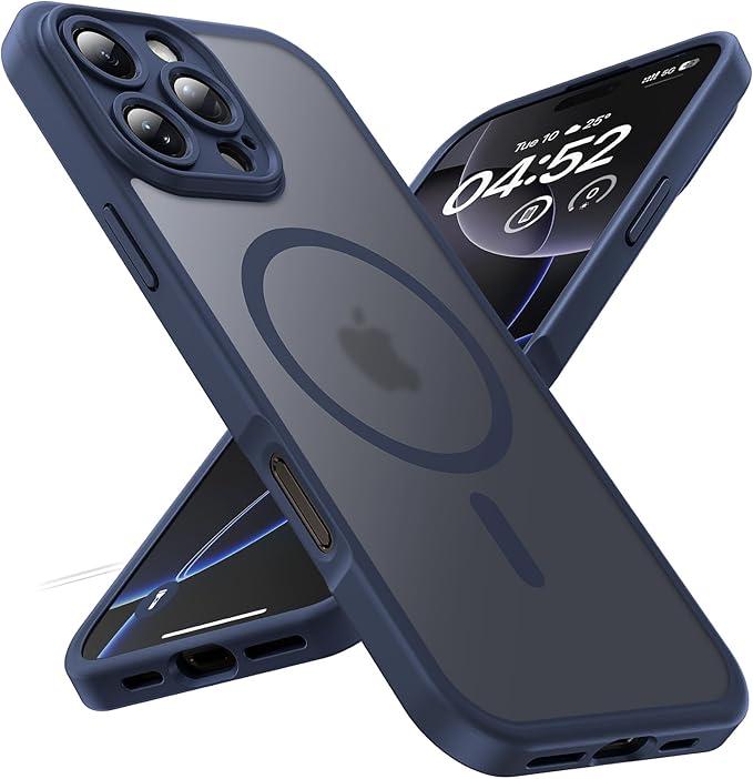 TOCOL Magnetic for iPhone 16 Pro Case, Upgraded Full Camera Protection, Compatible with Magsafe, Drop Protection, Translucent Matte Back Bumper for iPhone 16 Pro 6.3-Inch (Dark Blue)