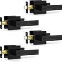 Plustool 4 Pack Matte Black Door Handles, Keyless Interior Door Knobs, Privacy Door Lever Locksets for Bedroom Bathroom, Heavy Duty Square Door Lock, Reversible for Left&Right Handled Doors
