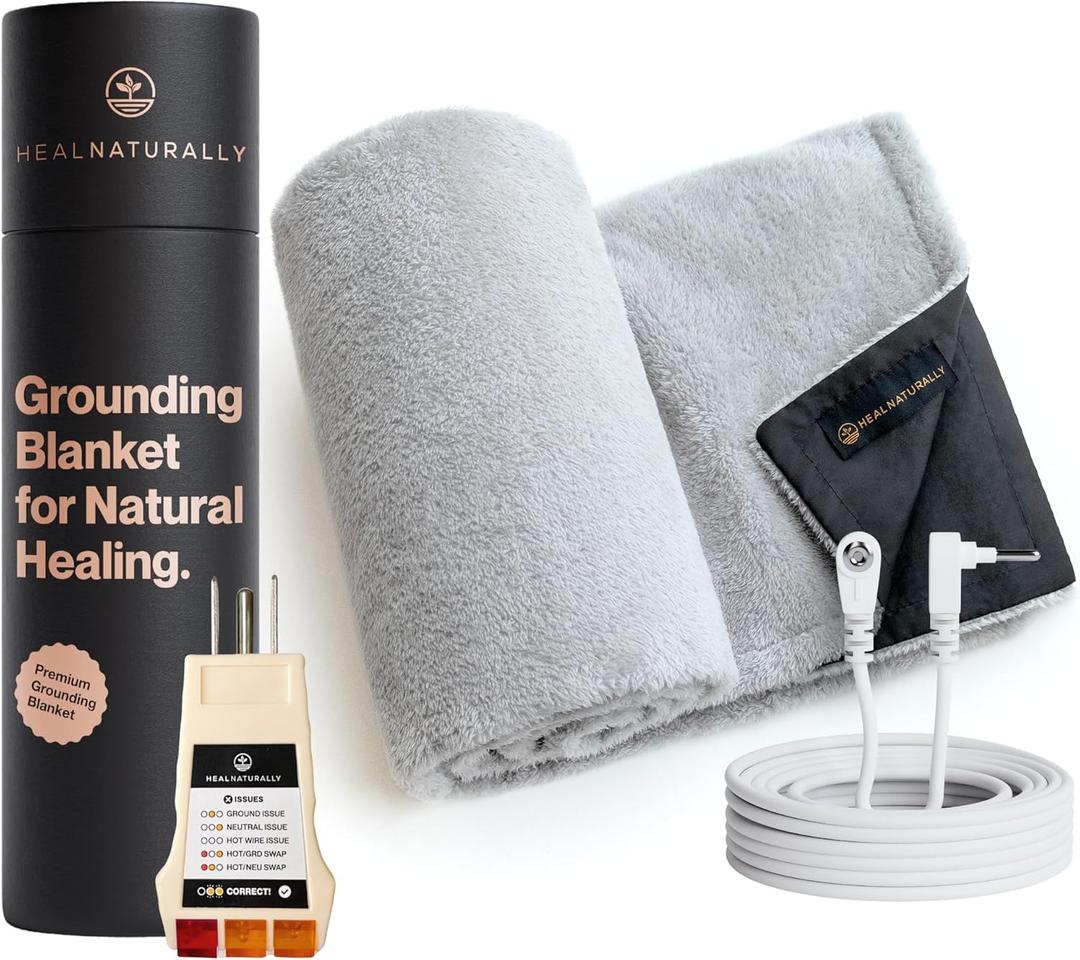 Grounding Blanket for Bed - 5'x4' Soft Cozy Earth-Connected Fleece Throw Blanket with Silver Fiber for Relaxation