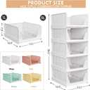 5 Pack Folding Closet Organizers Storage Box, Stackable Plastic Storage Basket, Closet Organizers and Storage Drawer Shelf Storage, Storage Container for Cupboard Kitchen Bathroom, White