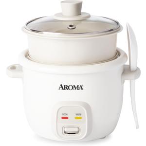 AROMA CoreCoat Rice Cooker with Pop-Up Food Steaming Basket (4 Cups Cooked, 2 Cups Uncooked) (White)