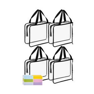 4PCS Toy Storage Bags with Zipper, Reusable Clear PVC Board Game Storage, Waterproof Toy Organizer Bags with Labels, for Organizing Puzzles, Building Blocks, Board Game, Kids Books (Black)