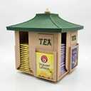 Rotating Japanese Tea Bag Organizer Dispenser - Pagoda Design, 360 Lazy Susan Base, Beige Body with Jungle Green Roof, Zen Matcha/Sencha/Tea Bag Storage Carousel for Kitchen Counter