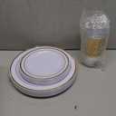 M MCIRCO 175 Piece Gold Dinnerware Set - 50 Plastic Plates, 25 Cups, 25 Pre Rolled Napkins with Plastic Silverware, Disposable Gold Dinnerware Set for 25 Guest
