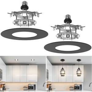 Recessed Can Light Conversion Kit for 5" and 6" Ceiling Fixtures - Pendant/Hanging Light Upgrade, Compatible with Ceiling Fans, Includes 7" Flat Steel Medallion,Black Finish,2 Pack