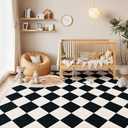 5x7 Washable Checkered Rugs for Bedroom, Black and White Area Rug for Living Room, Geometric Faux Wool Carpet for Kids, Girls, Boys Playroom, Dorm, Nursery, Dining Room, Kitchen, Non Slip,