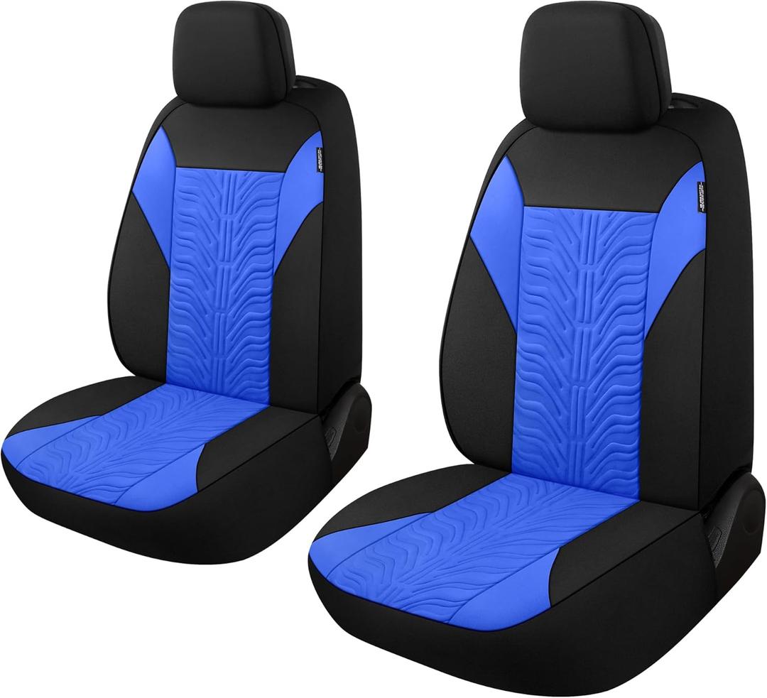 CAROMOP Car Seat Covers Front Set, Washable and Breathable Premium Cloth Seat Covers for Cars, Universal Fit for Most Car Interior Covers-Sedan Truck SUV(Black/Blue)
