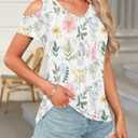 AUSELILY Womens Summer T Shirts Casual Ladies V Neck Tops Short Sleeve Cold Shoulder Loose Fit Blouse (S)