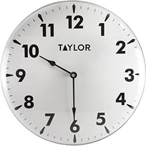 Taylor Indoor Outdoor Metal Wall Clock, Wireless Thermometer with Easy to Read Large Numbers for Patio, Pool, and Indoor Areas, 18-inch