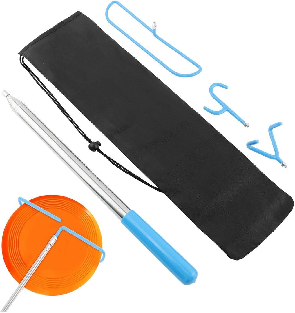 Disc Golf Grabber Tool, Extendable Disc Golf Retriever Pole 16 ft with 3 Different Metal Hooks and Storage Bag for Retrieve Discs from The Trees/Bushes/Water