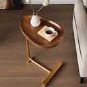 WANLIAN Small Side Table,23inch C Shaped End Table for Sofa and Bed, TV Tray Table with Metal Frame for Couch, Living Room, Bedroom (Brown+Gold)