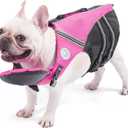 Petglad French Bulldog Life Jacket, Life Vest with Chin Float Rescue Handle for Corgi Pug, Adjustable High Visibility Flotation Swim Vest for Swimming Boating (Pink, Chest Girth 16.5"-29.5")