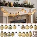 VioraWhite 50 Pcs Valentines Mini Mercury Glass Ornaments 2" & 2 Pcs Twines, DIY 6 ft Vintage Romantic Embossed Mercury Glass Ornament Garland for Valentines Gift Wedding Hanging Decor(Champagne)