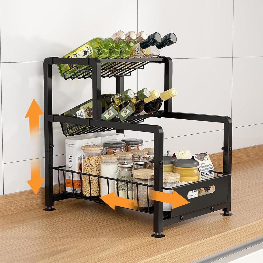 REALINN Spice Rack Organizer for Countertop, 3 Tier Pull Out Spice Rack, Height Adjustable Countertop Seasoning Organizer for Kitchen, Bathroom Storage REALINN Spice Rack Organizer for Countertop, 3 Tier Pull Out Spice Rack, Height Adjustable Countertop Seasoning Organizer for Kitchen, Bathroom Storage