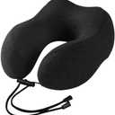 Knitted Cotton U-Shaped Memory Foam Pillow Portable Travel Neck Care Pillow (Black, One Size)