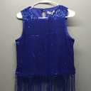 GRACE KARIN Sparkly Fringe Tops for Women Sleeveless Crewneck Tassel Sequin Tank Top Glitter Crop Party Shirt Cami Outfit (Small, Royal Blue)