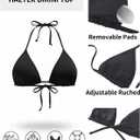 Tempt Me Women Triangle Bikini Top - Adjustable String Halter Swimsuit Sexy Push Up Bathing Suit Top Only (Black)