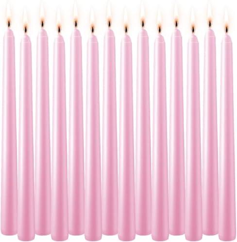 WPONSZU Set of 14 Pink Taper Candles, 7-8 Hours Burn Time, Unscented, Smokeless and Dripless, 4/5 x 10 Inch Dinner Candle Set for Valentine's Day,Household, Wedding, Party and Home Décor Candlesticks