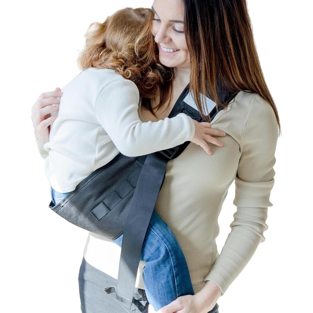 Toddler Sling Carrier 25-50 lbs - Easier to Use, Padding Behind Buckle, Safe & Secure Construction, Nylon Molle Loops Webbing Hold Keys & Supplies - Black
