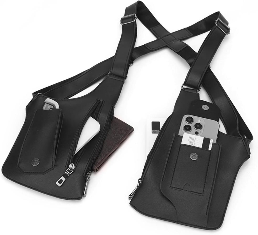 FANNING511 Double Shoulder Armpit Bag for Men Vest Bag Multi Pocket Underarm Pouch for Travel Outdoor Running cycling