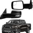 Dasbecan Left Driver Side Mirror Compatible with 2019-2024 Ram 1500 Rearview Mirror with Temp Sensor/Heated Glass/Signal Light/Puddle Light/Power Folding/Black Texture Cover (14pins)