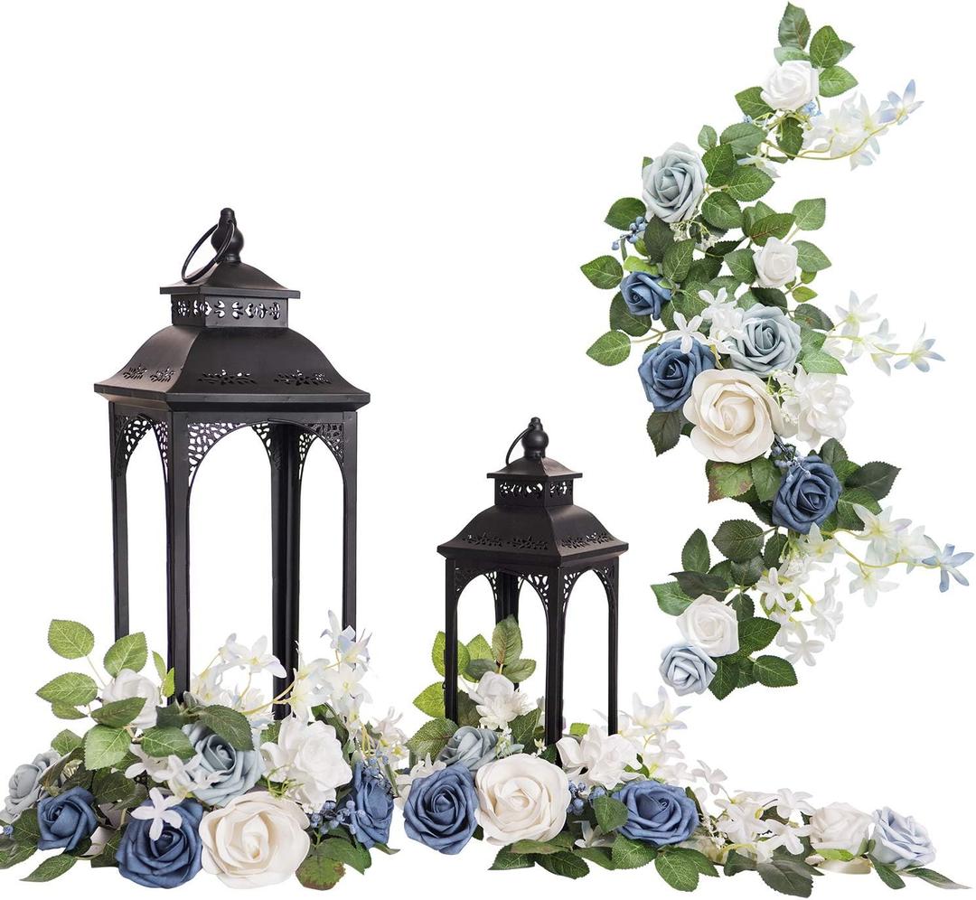 Ling's moment 6Pack 2ft Artificial Flowers Garland Dusty Blue & White Lantern Flower Centerpieces Wedding Aisle Decor Chair Arch Floral for Mantel Signs Table Cake Decorationnot Including Lanterns