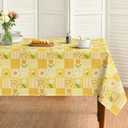 Horaldaily Spring Tablecloth 60×140 Inch Rectangular, Polka Dot Plaid Daisy Tulips Yellow Washable Seasonal Table Cover for Party Picnic Dinner Decor