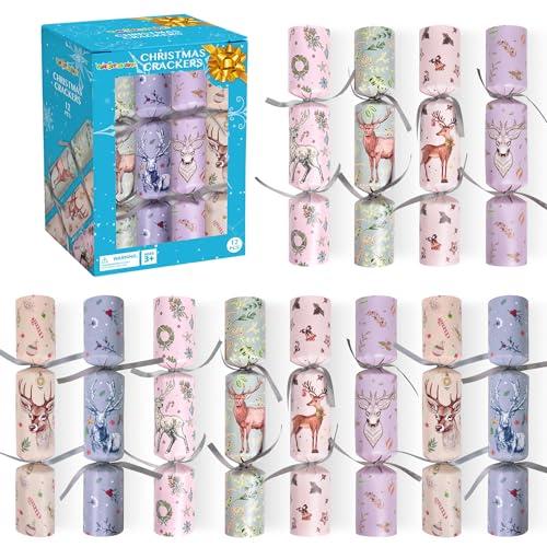 FUN LITTLE TOYS Christmas Crackers, 12 Pack Christmas No Snap Party Favors with Party Hat