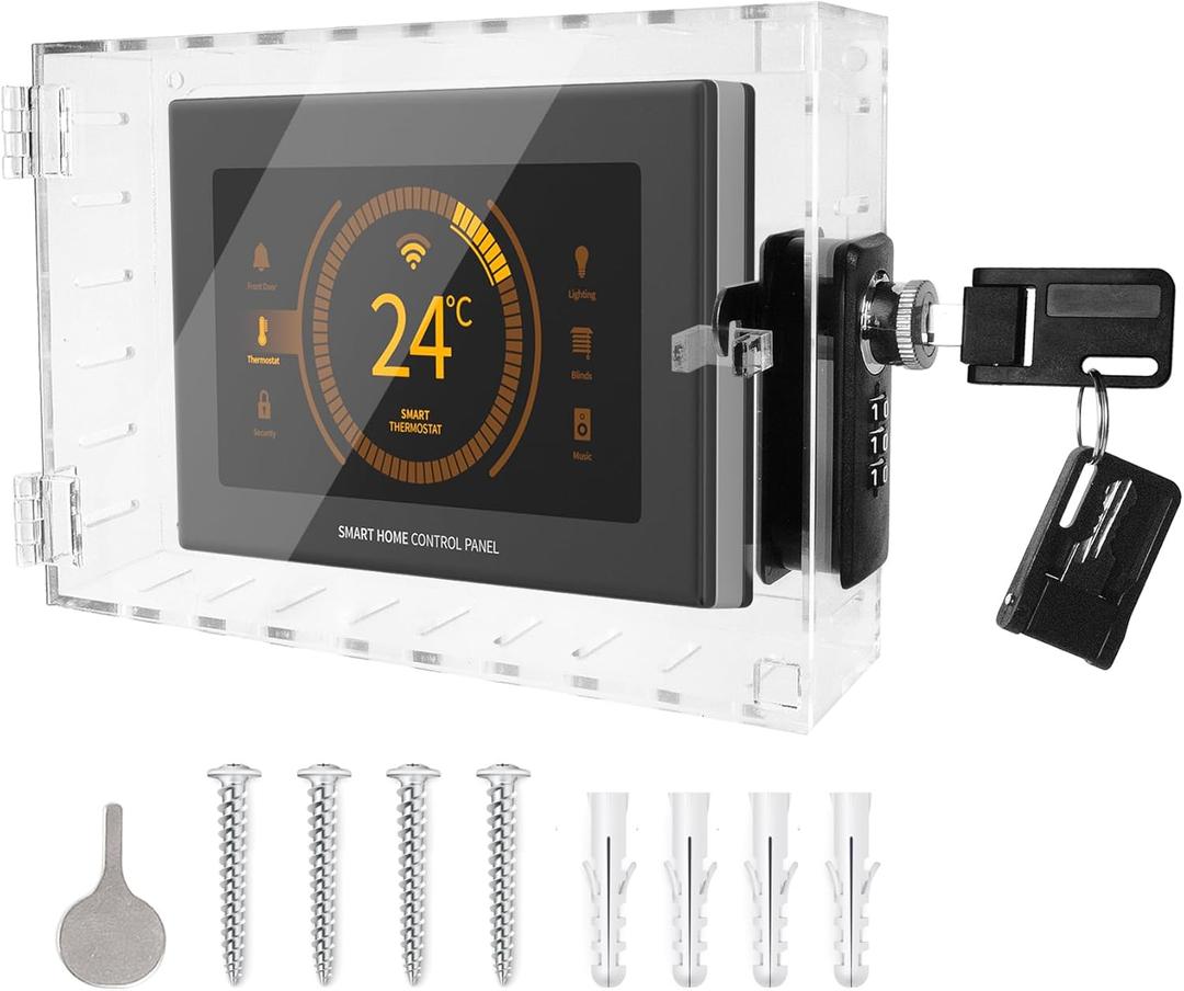Universal Thermostat Lock Box with Combination and Key Lock, Clear Thermostat Cover Guard On Wall, AC Control Lock Box Cover Air Conditioner Lockbox Fits Thermostats 6.88" H x 4.25" W or Smaller