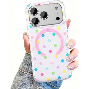 UEEBAI Polka Dot Magnetic Case for iPhone 17 Pro, Cute Polka Dot Phone Case for Aesthetics Cover Compatible with Magsafe Soft Slim Phone Cover for Women Girls - Colorful