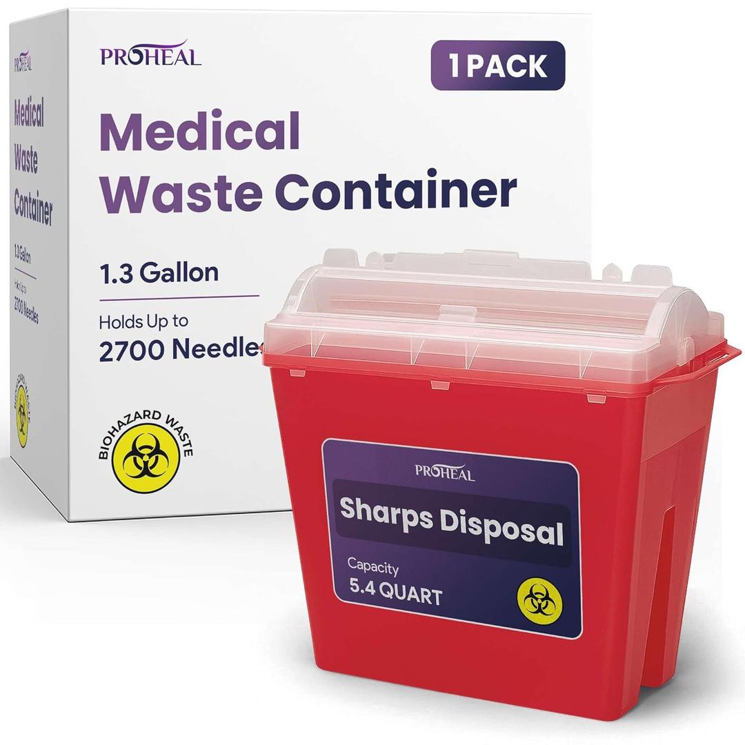 Large Sharps Containers for Home Use - 5.4 Quart Needle Disposal Container for Diabetes Needles, Syringes, and Blades - Large Bin for Biohazard Medical Waste