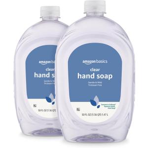 Amazon Basics Gentle & Mild Clear Liquid Hand Soap Refill, Triclosan-Free, Dermatologist-Tested, pH Balanced, 50 Fl Oz, 2-Pack (Previously Solimo)