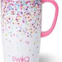 Swig Life 22oz Travel Mug, Insulated Tumbler with Handle and Lid, Cup Holder Friendly, Dishwasher Safe, Stainless Steel, Travel Coffee Cup, Insulated Mug with Lid (Confetti)