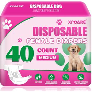 XPCARE 40 Count Disposable Female Dog Diapers for Heat Peeing (Medium)