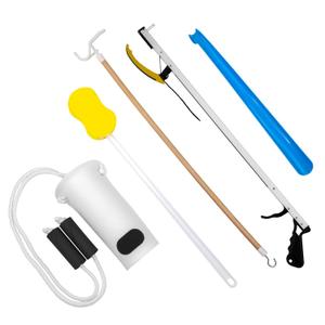 Hip Kit Daily Living Aids for Mobility, Hip Replacement Recovery, Knee and Back Surgery Includes Grabber Reacher, Bath Sponge Stick, Sock Aid, Shoehorn, Dressing Stick (26" Reacher, Dressing Stick, Plstc Shoehorn)
