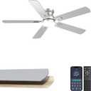 52'' Flush Mount Ceiling Fan with Lights, Silver Low Profile Ceiling Fan for Low Ceilings, Quiet Modern Ceiling Fan for Living Room Bedroom, App & Remote Control