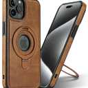 Magnetic for iPhone 12/12 Pro Leather Case,Invisible Stand [Compatible with Magsafe] Slim Kickstand Phone Cove (Brown, iPhone 12/12 Pro)
