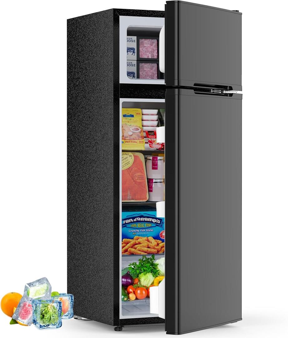4.5 Cu.Ft Mini Fridge with Freezer, 2 Door Compact Refrigerator, Small Fridge with Adjustable Thermostat Energy Ultra Quiet, Mini Fridge Removable Glass Shelves for Bedroom Office Dorm Black