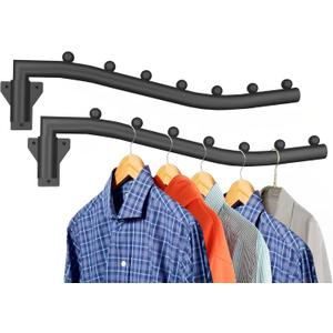 Folding Clothes Hanger Rack Swing Arm Hook Holder Clothing Hanging Garment Drying Closet Rod Storage Organizer Wall Mount Space Saving for Closet Organizer Bathroom Bedroom Laundry 2 Pack Black