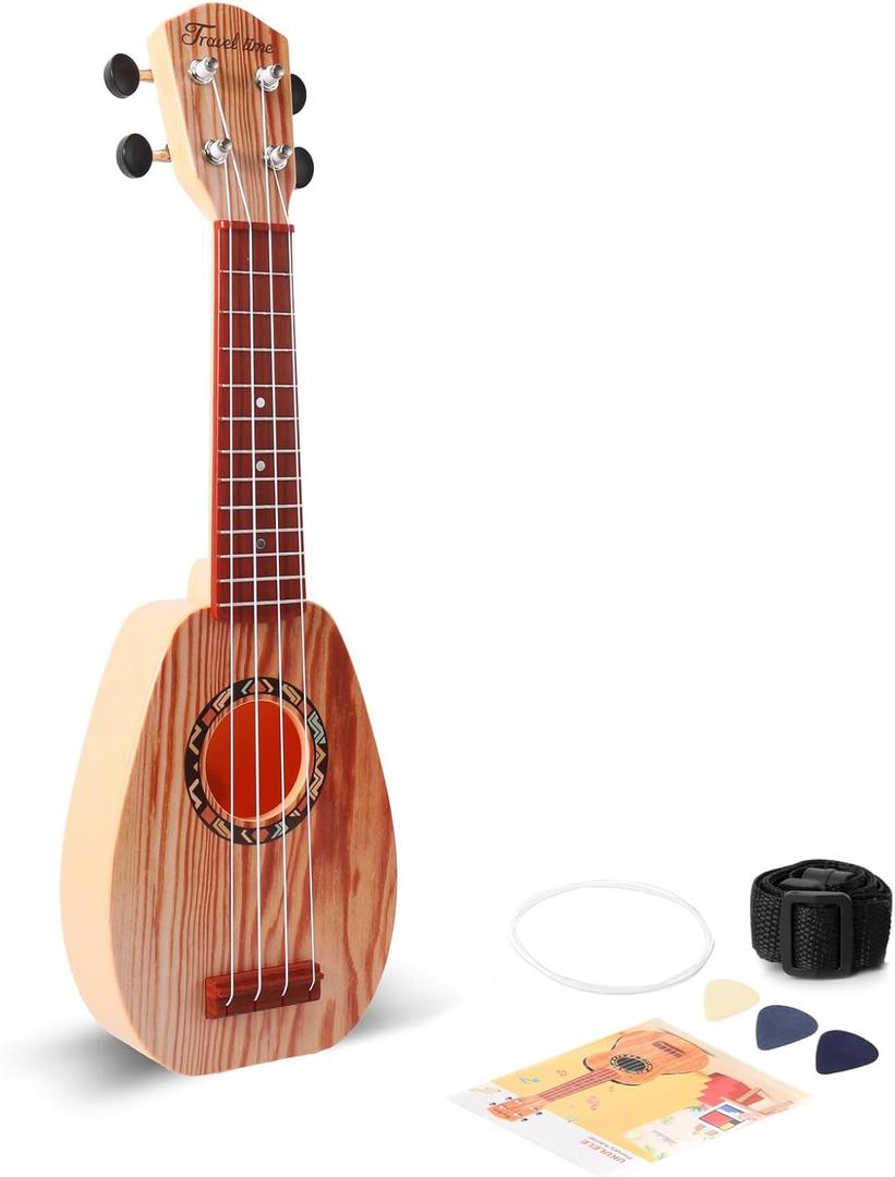 YOLOPARK 17" Kids Toy Guitar for Girls Boys, Mini Toddler Ukulele Guitar with 4 Strings Keep Tones Can Play for 3, 4, 5, 6 7 Year Old Kids Musical Instruments Educational Toys for Beginner (Wood)