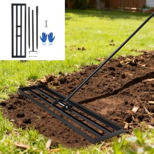 48"x10" Lawn Leveling Rake - High Carbon Steel Yard Lawn Leveler Tool with Adjustable Long Handle | Multi-Surface Levelawn Tool for Soil, Grass, Golf Course, Garden & Farm Care