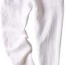 Tanming Linen Pants for Women Summer Casual High Waisted Drawstring White Beach Pant S