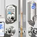 TEEHO TE012W-K WiFi Smart Keyless Entry Door Lock with Handle, Fingerprint Door Knob & Digital Keypad, APP Remote Control, Works with Alexa & Google, Electronic Deadbolt for Front Door, Satin Nickel