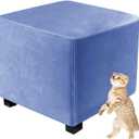 Large Square Velvet Footstool Cover,High Stretch Living Room Ottoman Cover,Foot Stool Slipcover Removable Furniture Protector for Bedroom (Sky Blue,M-1pc 21*21*14)
